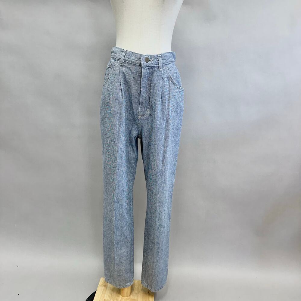 Lee vintage 80s micro check blue/white‎ high rise tapered pleated pants Size 12